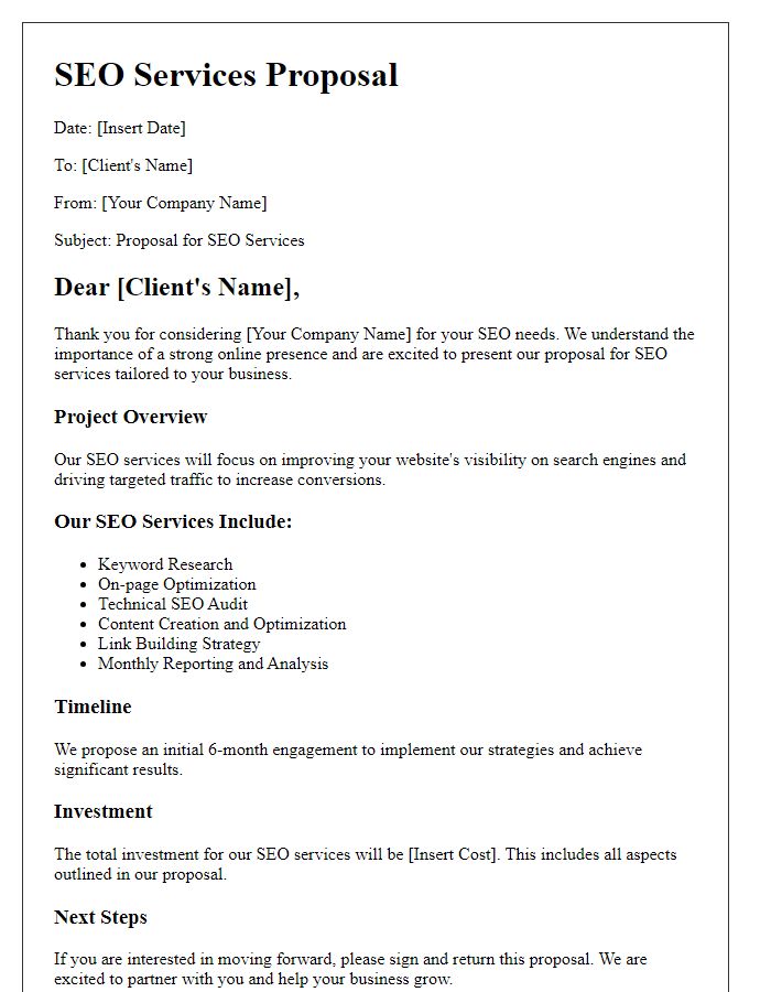 Letter template of SEO services proposal