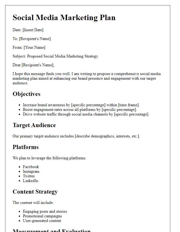 Letter template of social media marketing plan