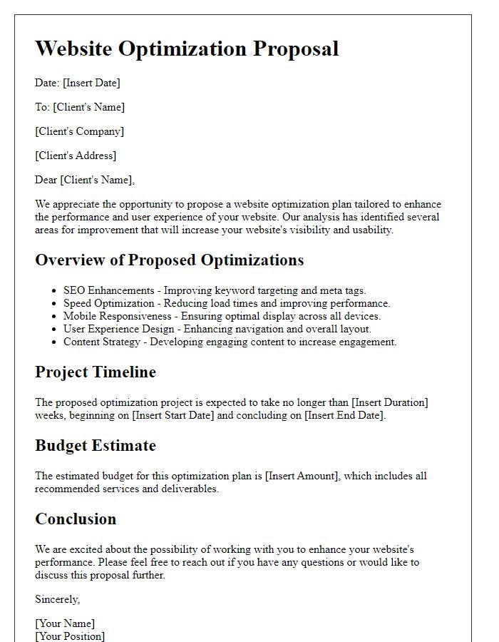 Letter template of website optimization proposal