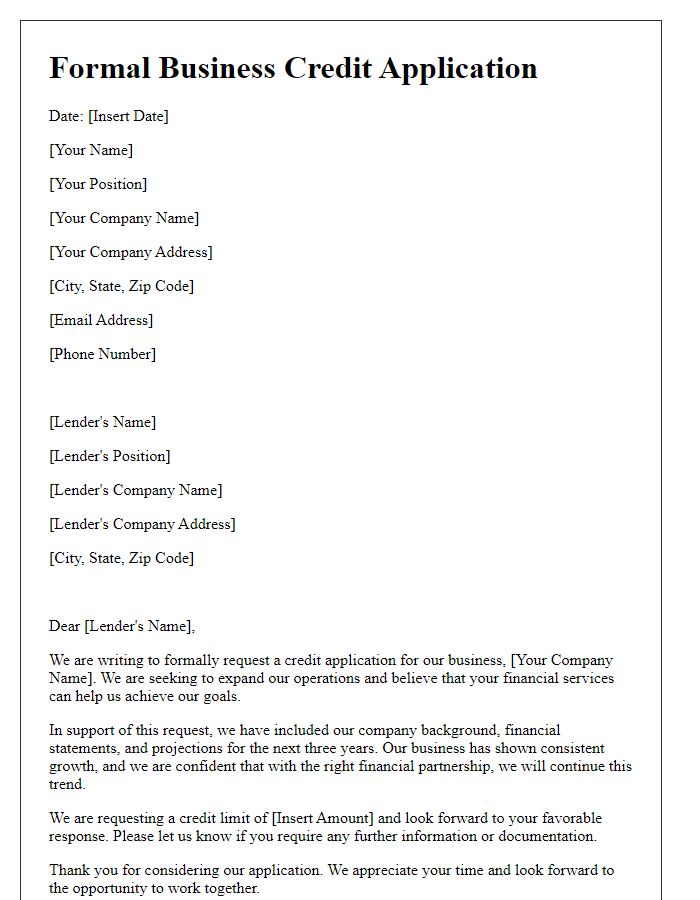 Letter template of formal business credit application