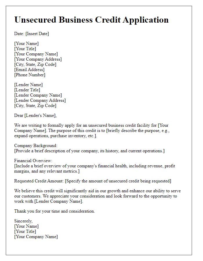 Letter template of unsecured business credit application