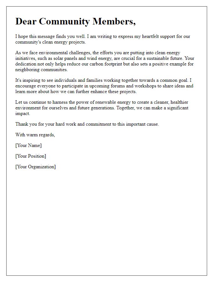 Letter template of encouragement for community clean energy projects