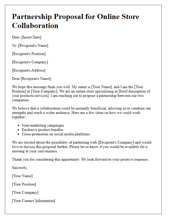 Letter template of partnership proposal for online store collaboration