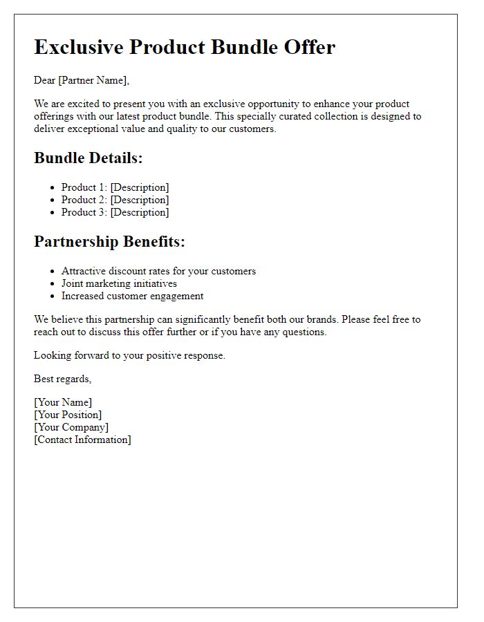 Letter template of product bundle offer for e-commerce partnerships