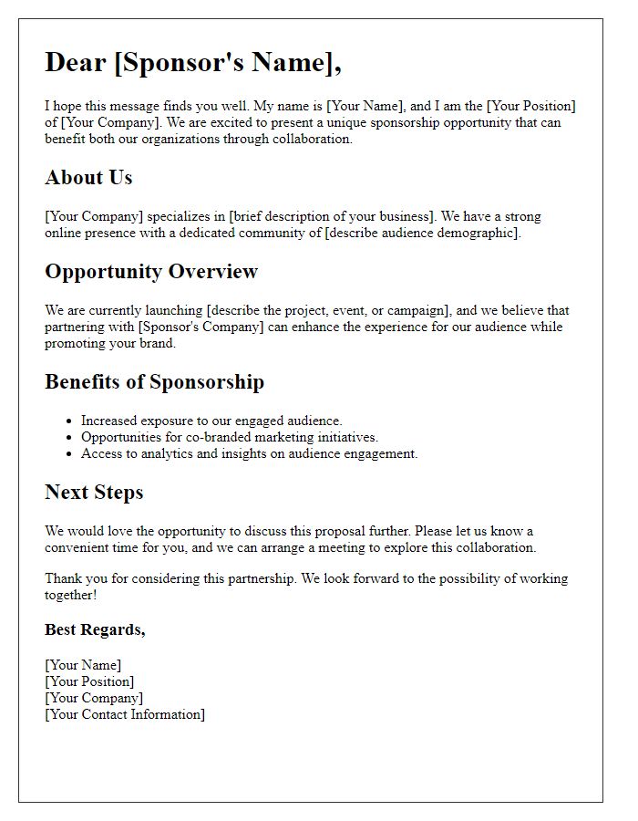 Letter template of sponsorship opportunity for online business collaboration