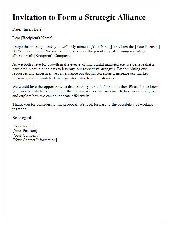 Letter template of strategic alliance invitation for digital storefronts