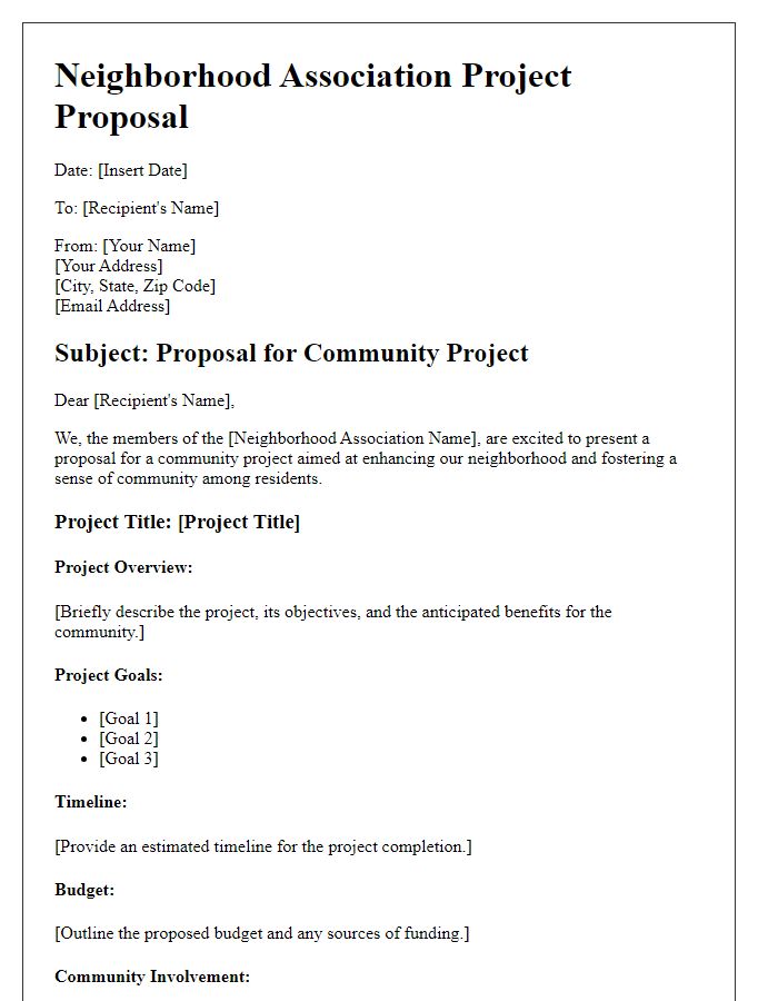 Letter template of neighborhood association community project proposal