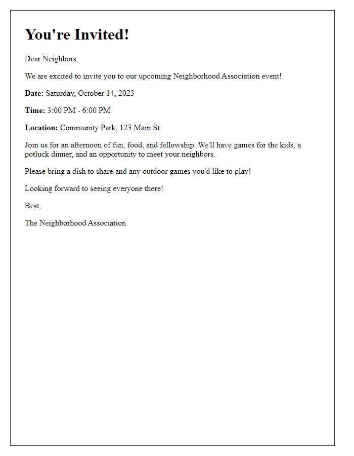 Letter template of neighborhood association event invitation