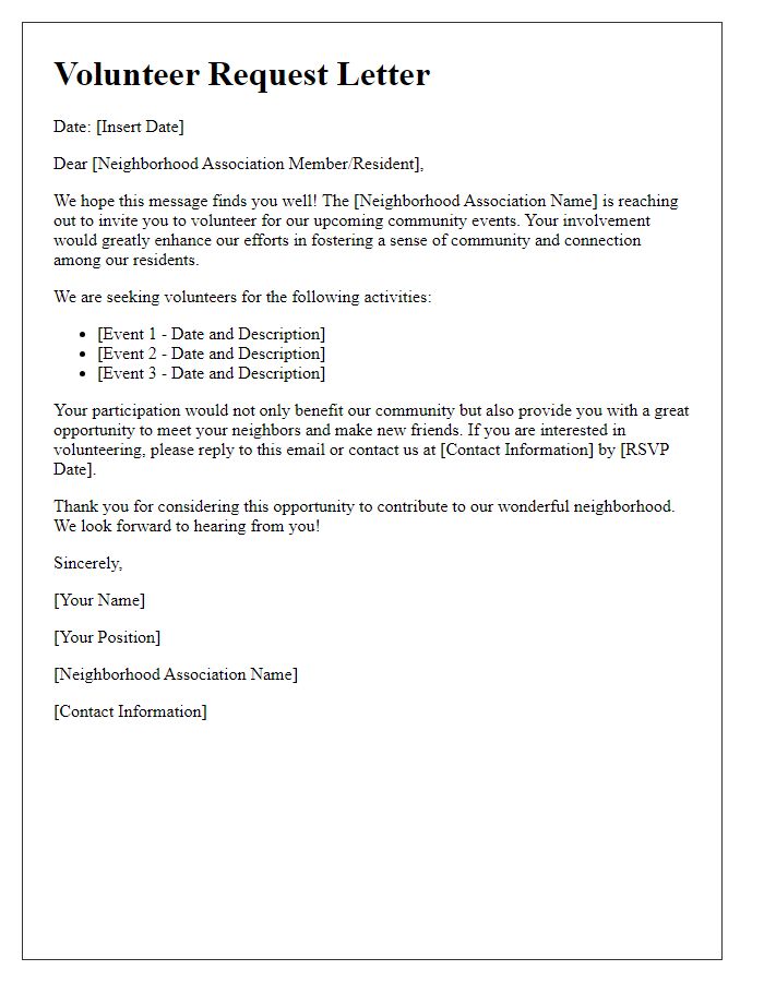 Letter template of neighborhood association volunteer request