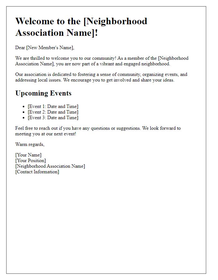 Letter template of neighborhood association welcome new members