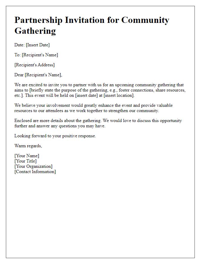 Letter template of partnership invitation for community gatherings