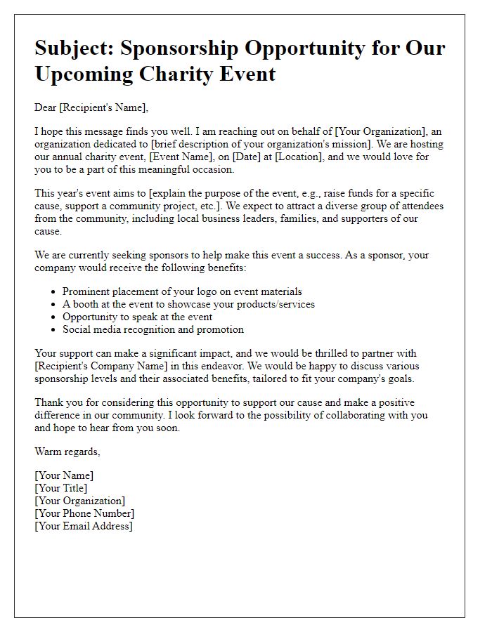 Letter template of sponsorship opportunity for charity event