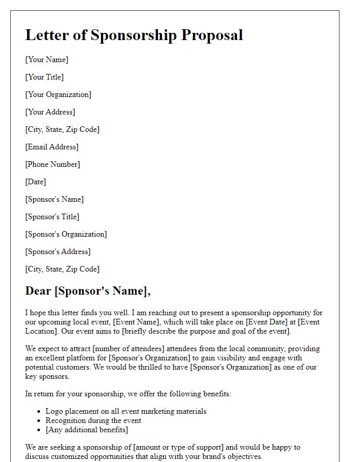 Letter template of sponsorship proposal for local event