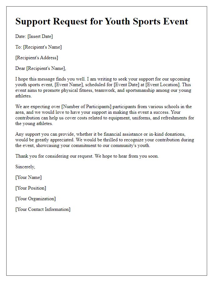 Letter template of support request for youth sports event