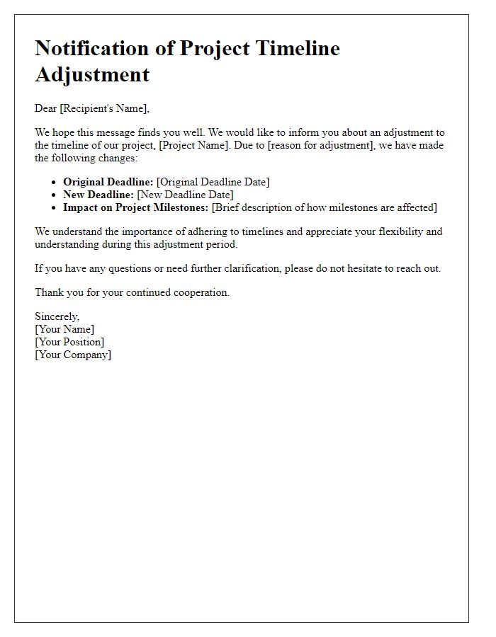 Letter template of notification for project timeline adjustment