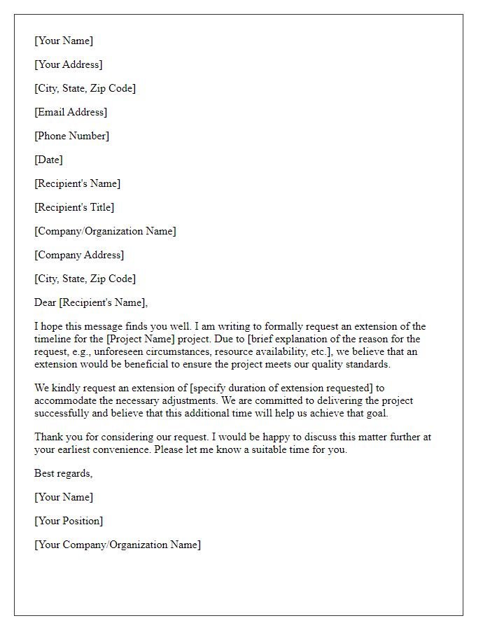 Letter template of request for project timeline extension