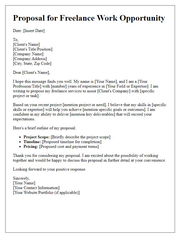 Letter template of proposal for freelance work opportunity