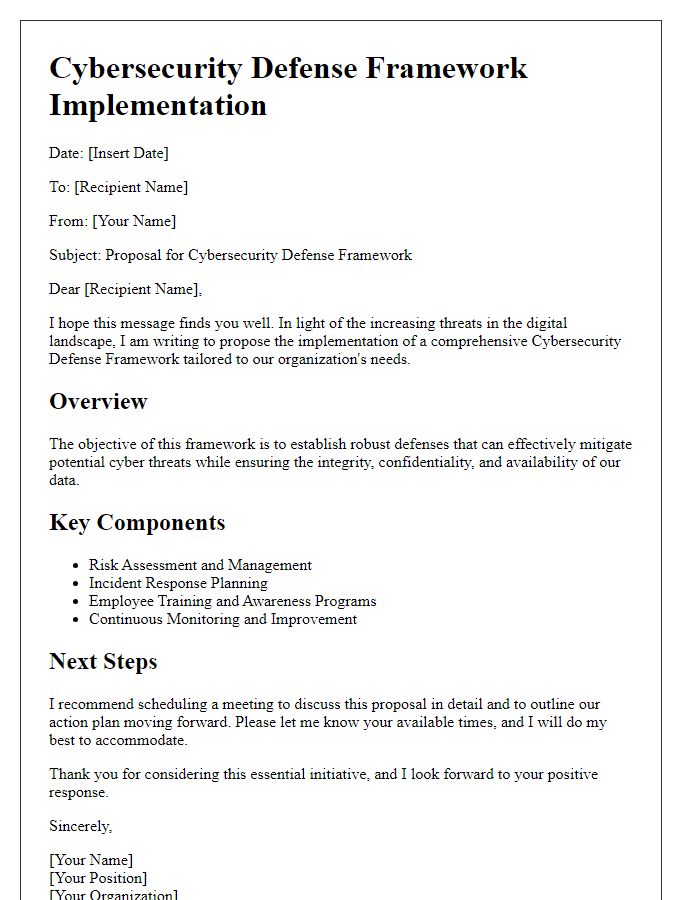 Letter template of cybersecurity defense framework