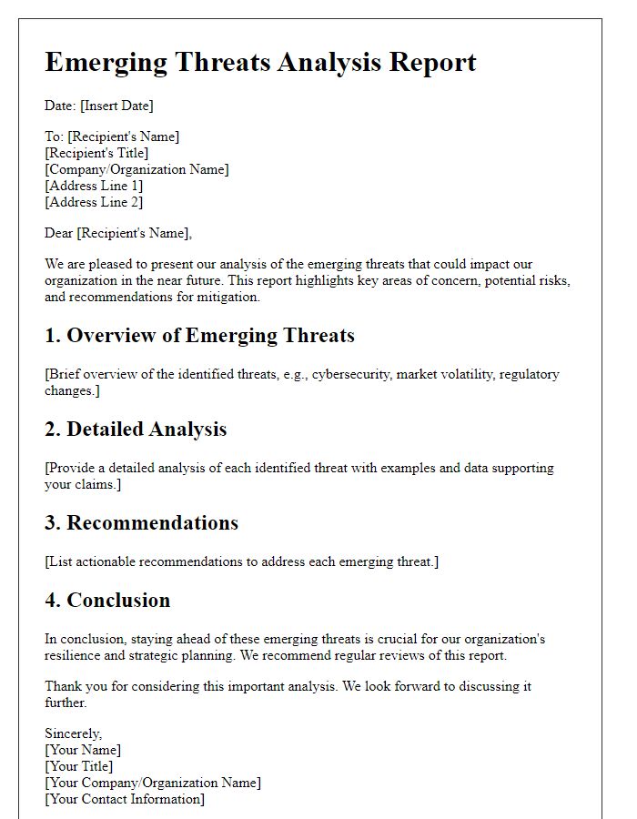 Letter template of emerging threats analysis