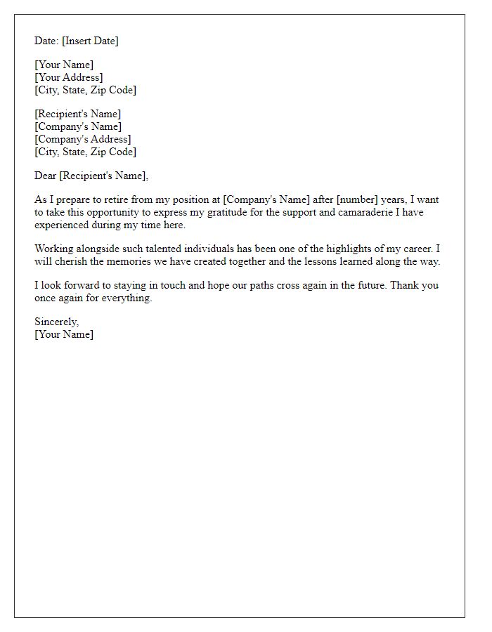 Letter template of formal retirement farewell letter