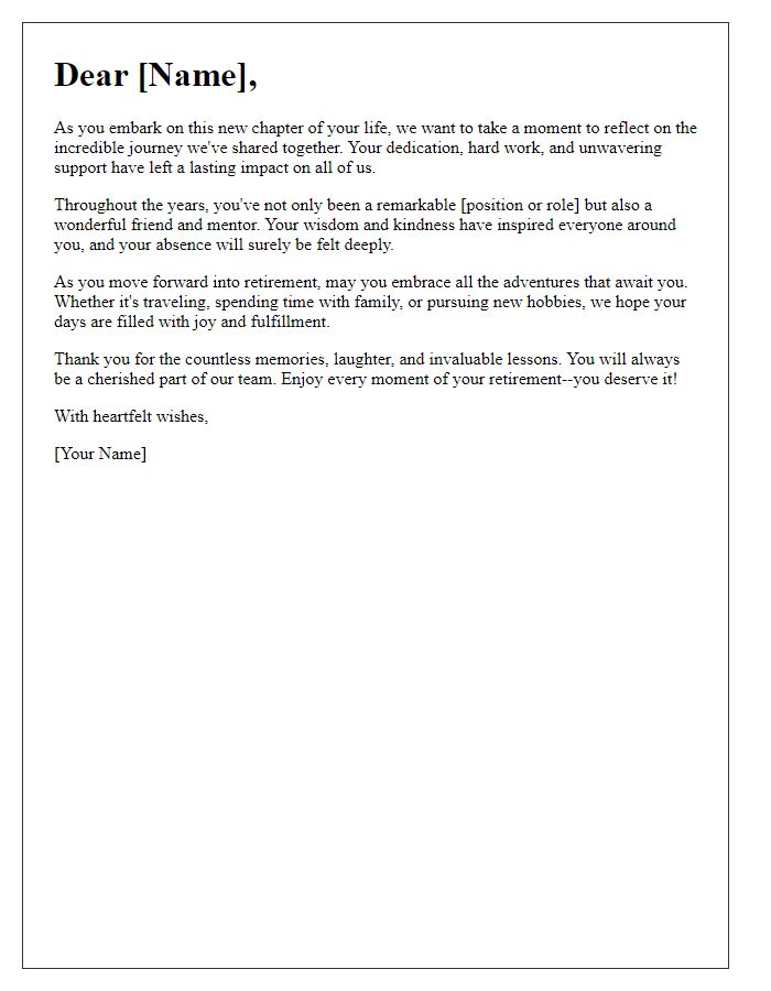 Letter template of heartfelt retirement farewell letter