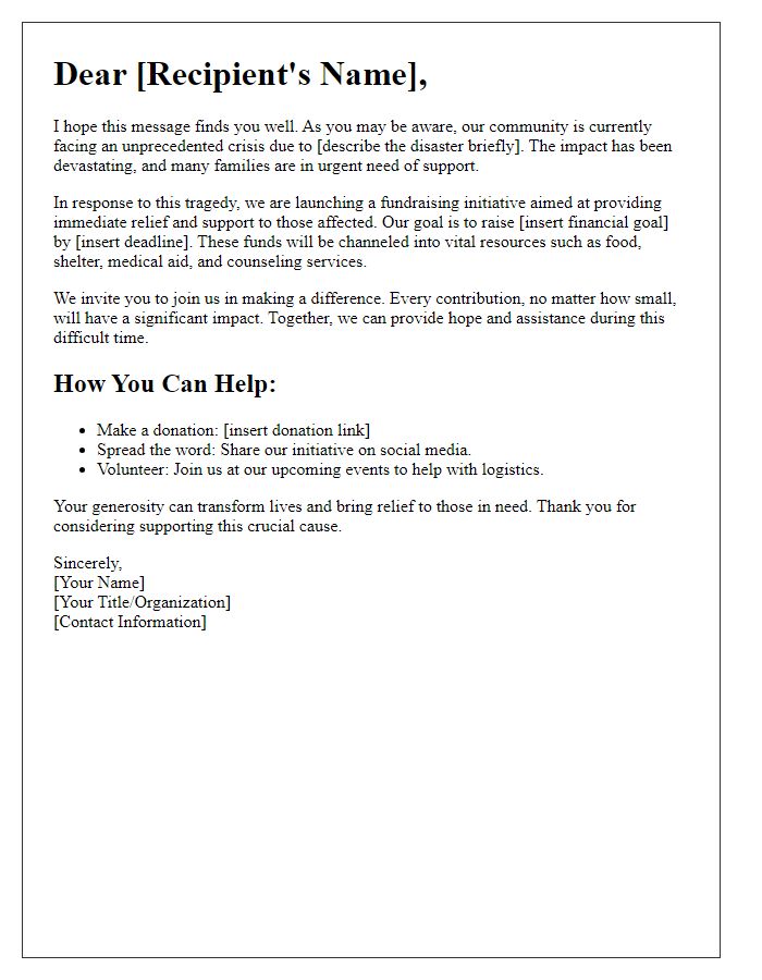 Letter template of crisis fundraising initiative for disaster relief