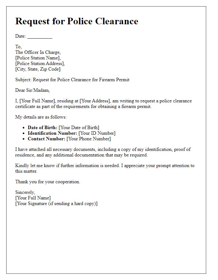 Letter template of request for police clearance for firearm permits.