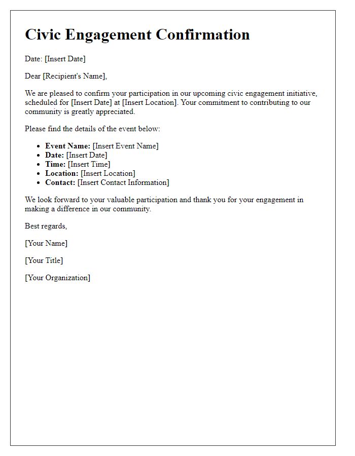 Letter template of civic engagement confirmation