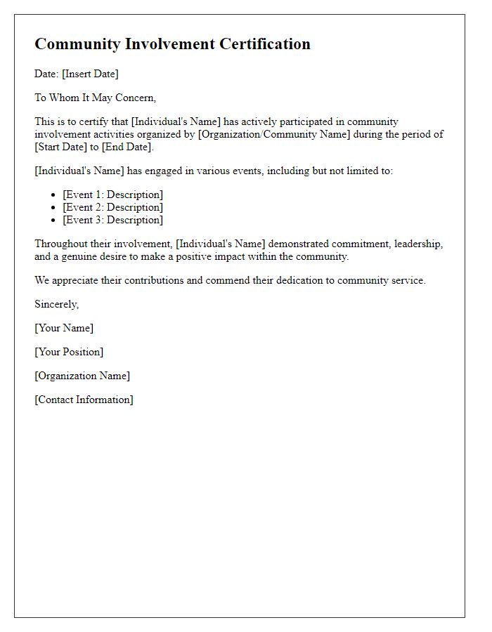 Letter template of community involvement certification