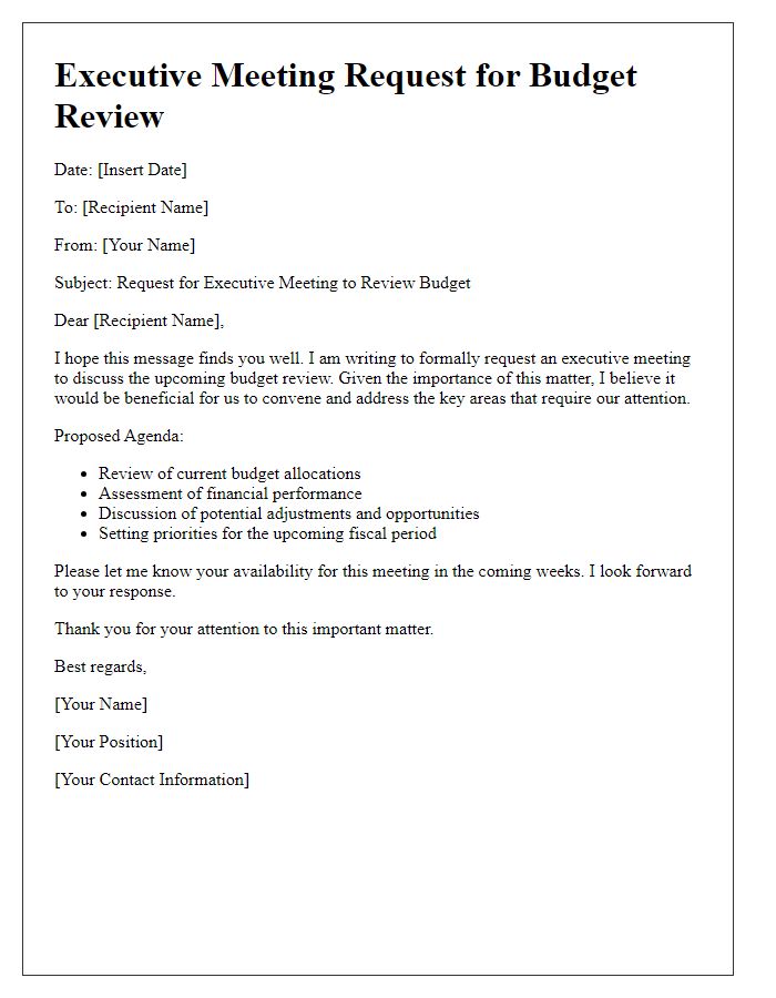 Letter template of Executive Meeting Request for Budget Review