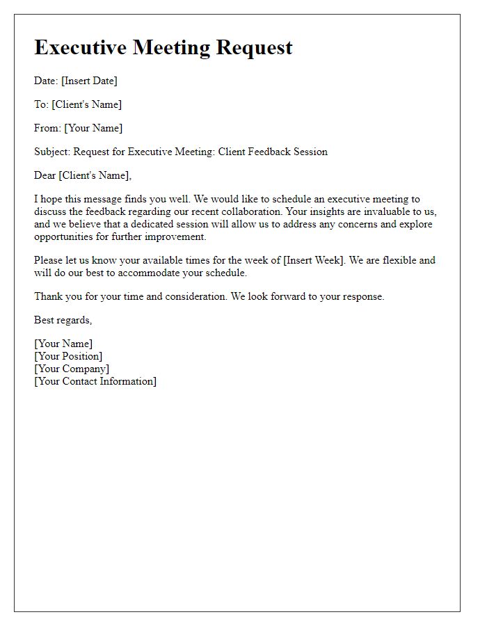 Letter template of Executive Meeting Request for Client Feedback Session