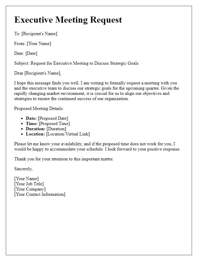 Letter template of Executive Meeting Request to Discuss Strategic Goals