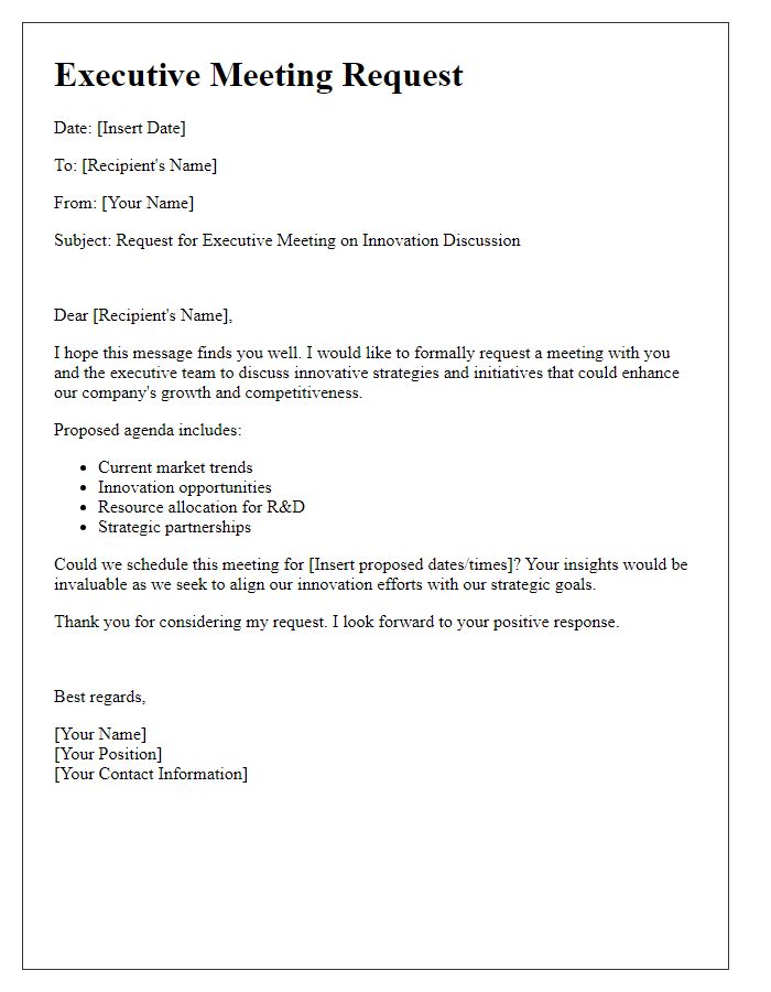 Letter template of Executive Meeting Request for Innovation Discussion