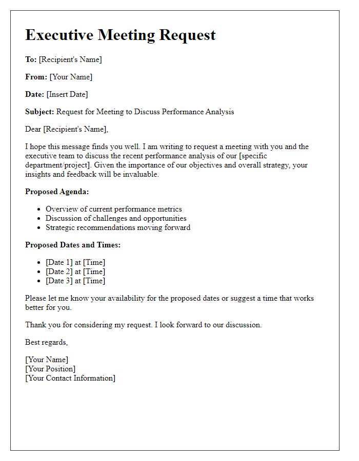 Letter template of Executive Meeting Request for Performance Analysis