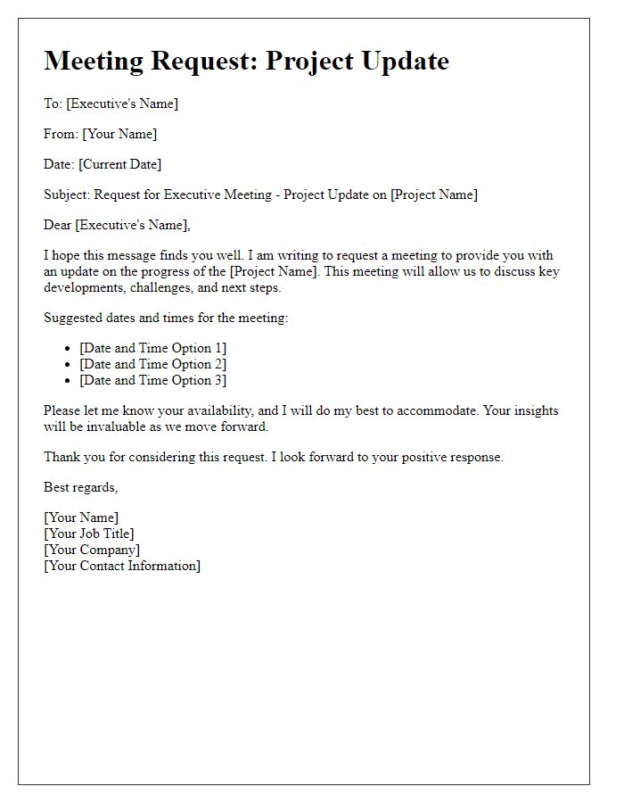 Letter template of Executive Meeting Request for Project Update