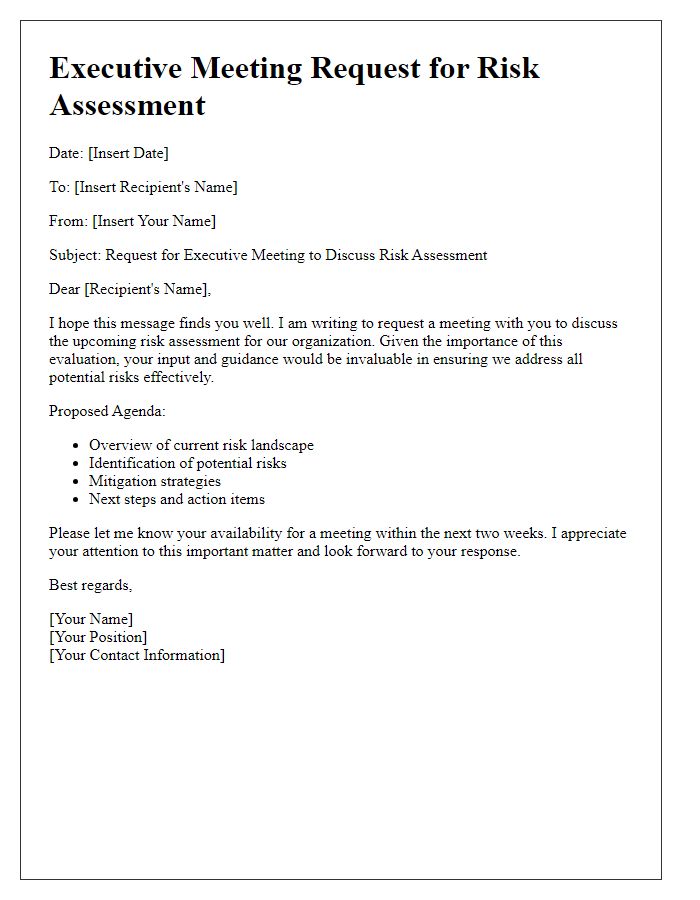 Letter template of Executive Meeting Request for Risk Assessment