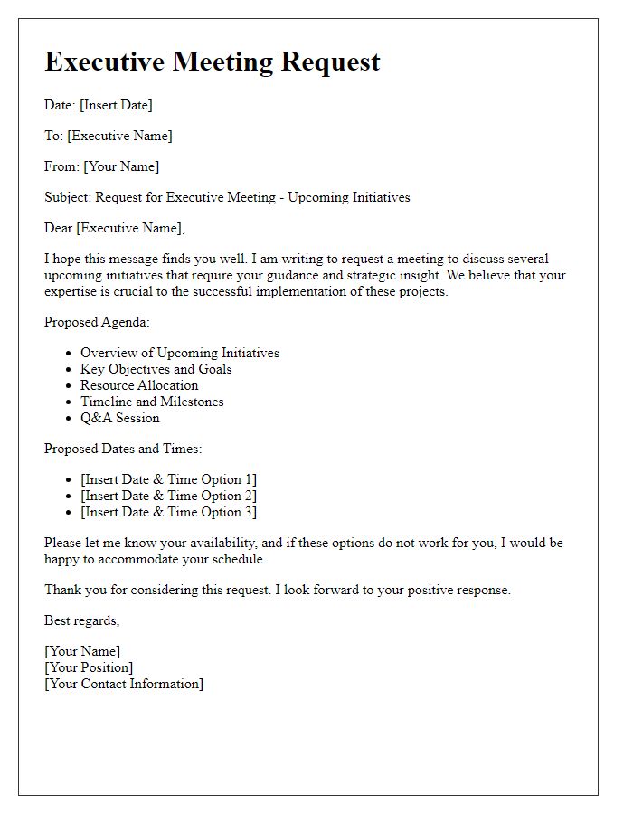 Letter template of Executive Meeting Request for Upcoming Initiatives