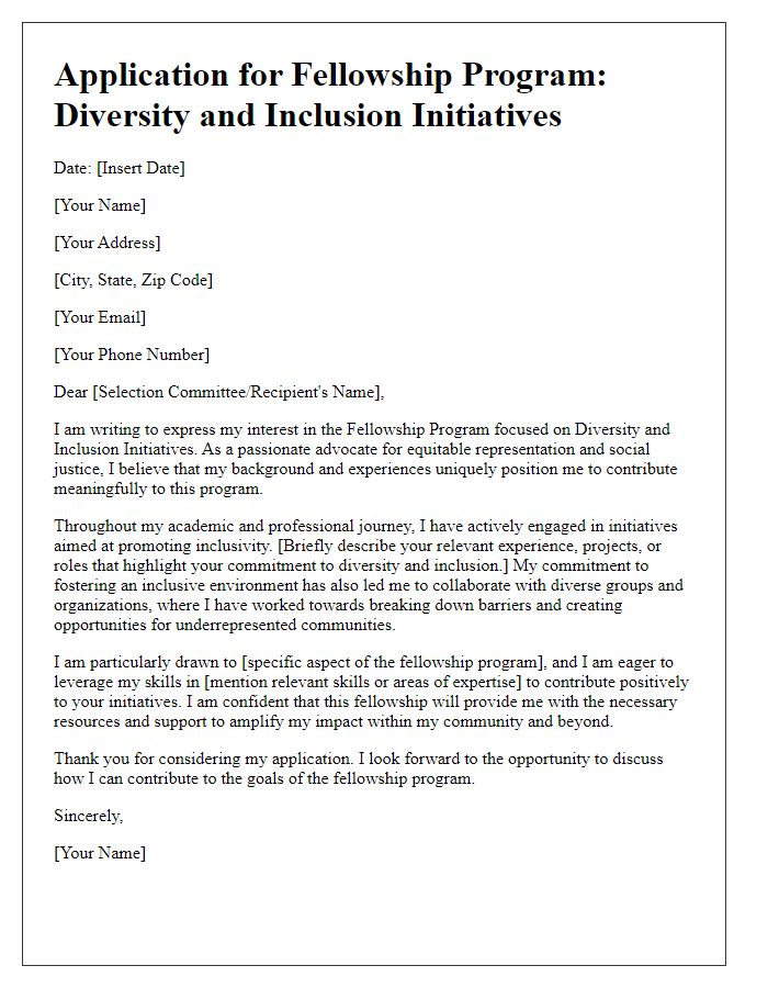 Letter template of fellowship program application for diversity and inclusion initiatives