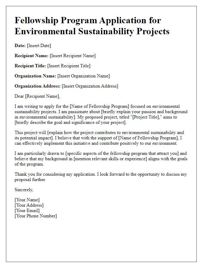 Letter template of fellowship program application for environmental sustainability projects