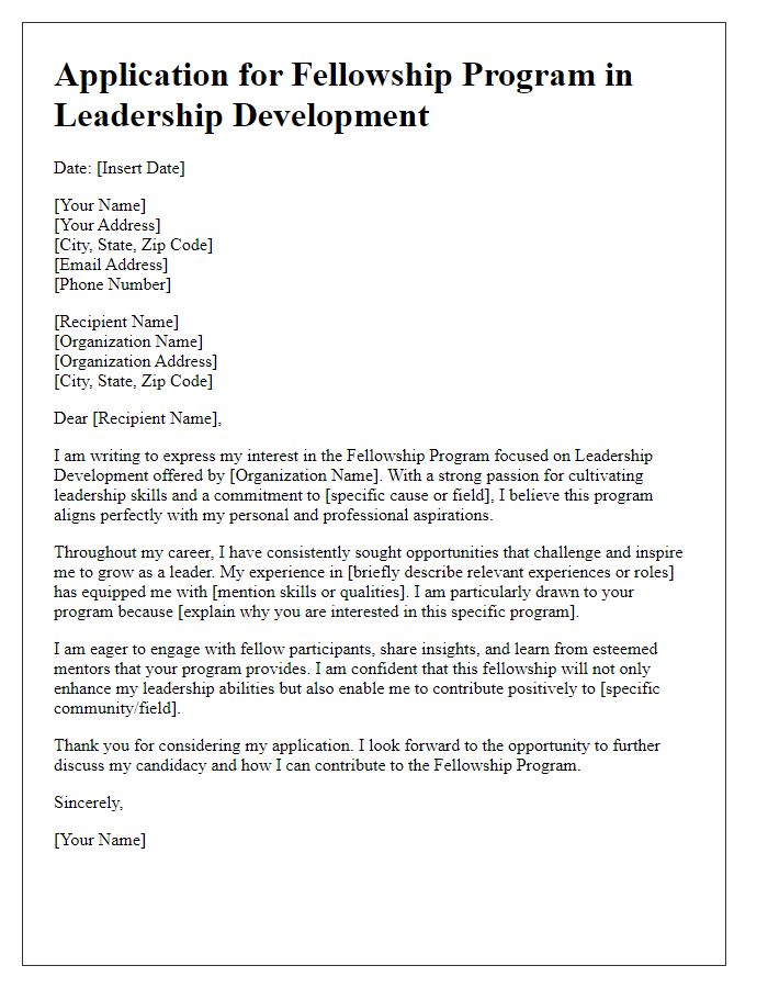 Letter template of fellowship program application for leadership development