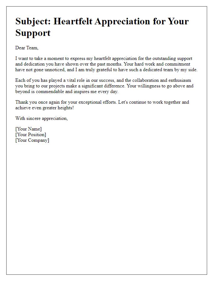 Letter template of appreciation for team support