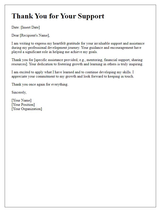 Letter template of thanks for professional development assistance