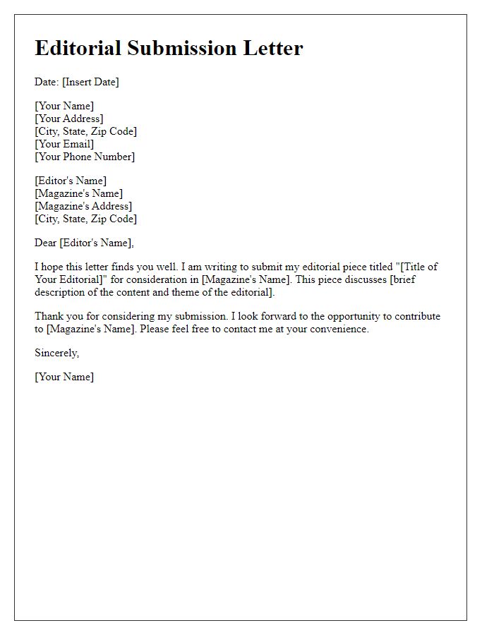 Letter template of editorial submission for magazine review