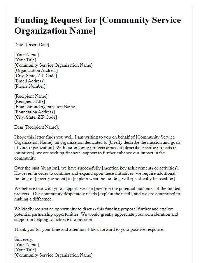 Letter template of funding request for community service organization.