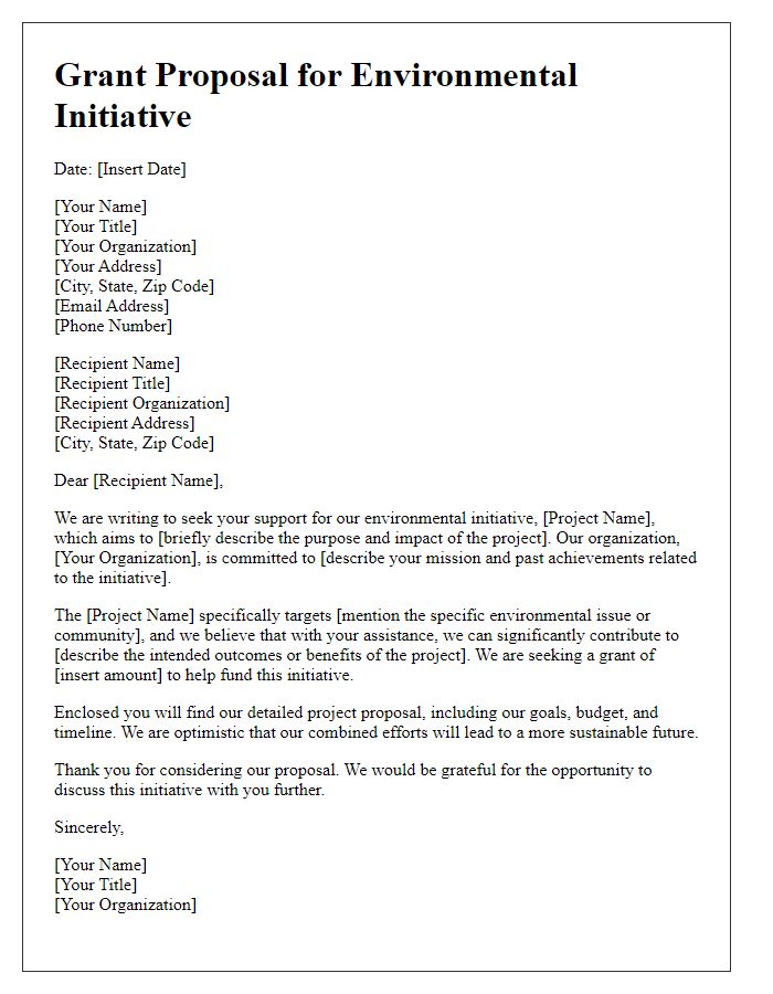 Letter template of grant proposal for environmental initiative.