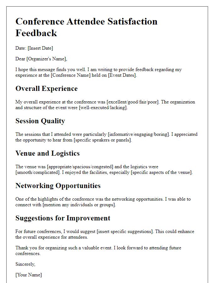 Letter template of attendee satisfaction feedback for conference