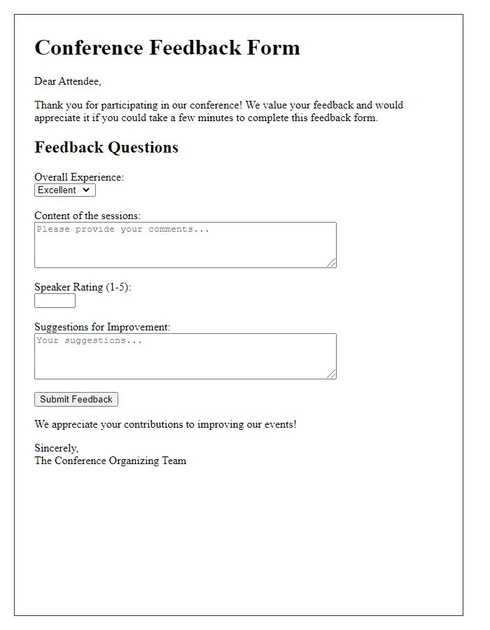 Letter template of conference feedback form for attendees