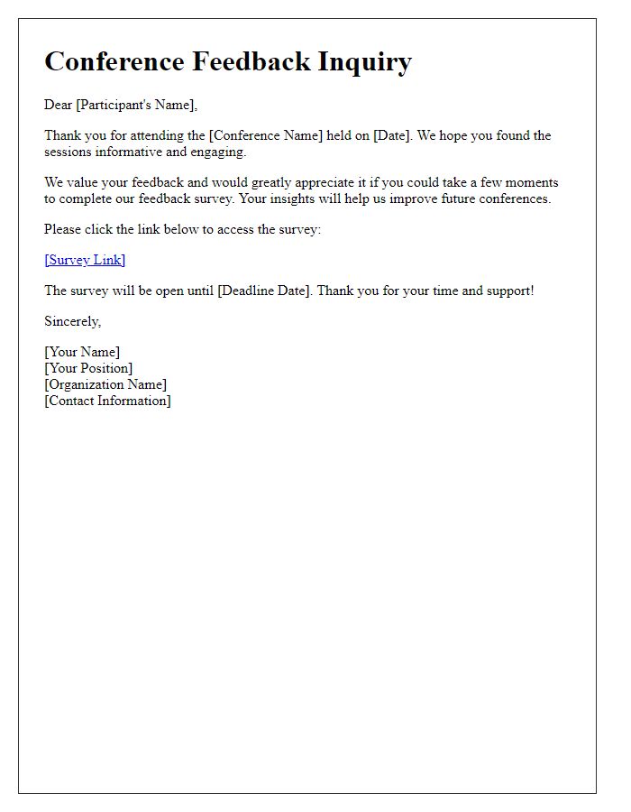 Letter template of conference feedback inquiry for participants