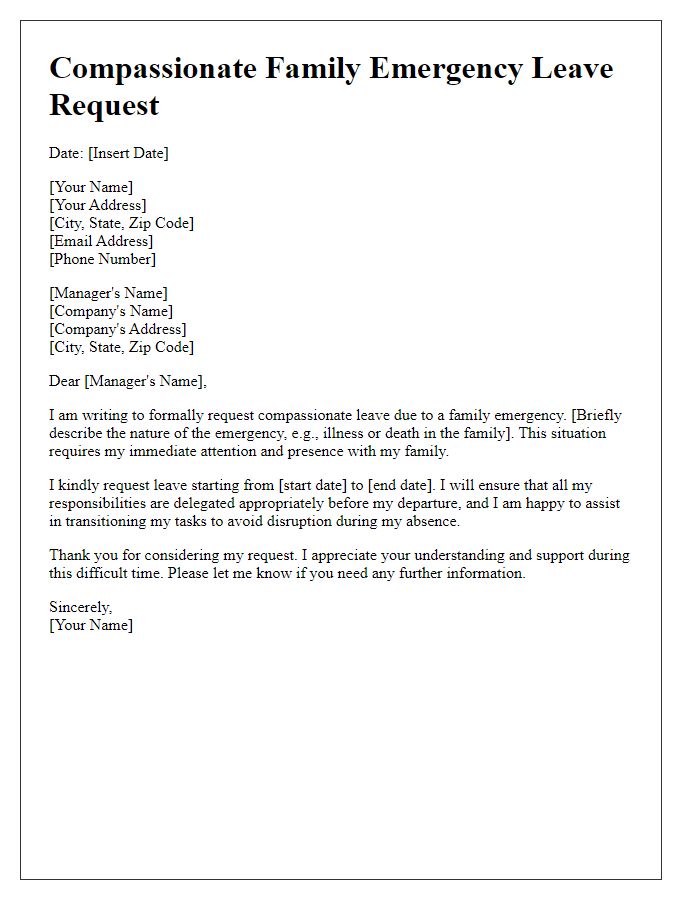 Letter template of compassionate family emergency leave