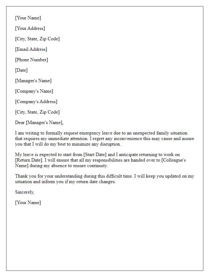 Letter template of unexpected family emergency leave